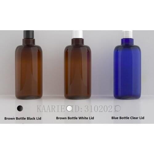 500ml 20pcs/lot Empty PET Cosmetic Refillable Blue/Brown Lotion Bottle,DIY Portable Black/White/Clear Lid Makeup Liquid Package