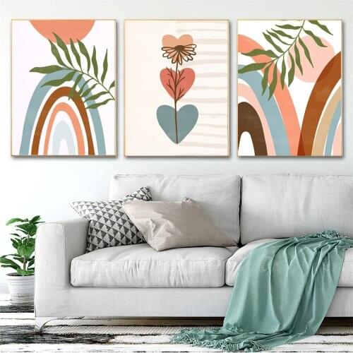 Scandinavian Plant Vase Sun Abstract Wall Art Canvas Painting Posters And Prints Living Room Decor Boho Nordic Style Decoration