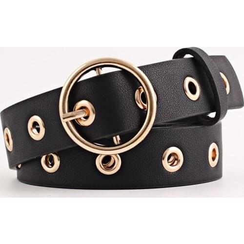 Women Belt fashion metal round buckle female wide leather pin belt for jeans trousers Ladies dress waistband clothes accessories