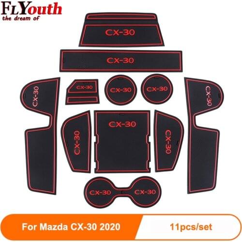 Rubber 11pcs For Mazda CX-30 CX30 CX 30 2020 Car Door Mat Anti-slip Cup Pad Interior Decoration Gate Slot Pad Accessory