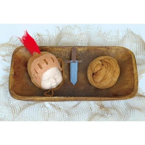 Handmade warrior hat and knitted wrap sets newborn photography baby boy vintage bonnet and crochet wrap photo shoot prop