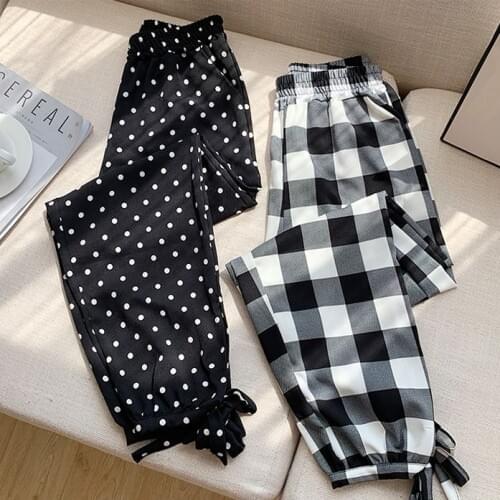 Summer Korean-style Plaid Harem Pants WOMENS Pants Polka Dot Casual Lantern Skinny Pants Loose-Fit Capri Loose Pants Sub-Fashio