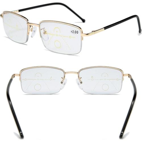 Spring Temple Alloy Frame Luxury Men Women Progressive Multifocus Reading Glasses ADD 75 100 125 150 175 200 To 400 with Case