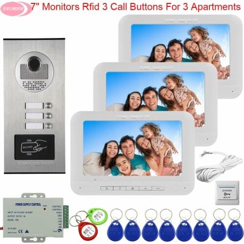 For 2/3/4/6 Apartments 7" Color Video Intercom Access Control Video Doorbell With Monitors Video Intercoms For a Private House