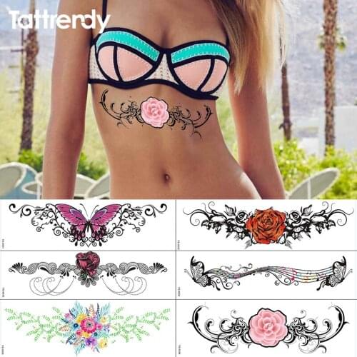 Temporary Tattoos Waterproof body art painting beach party fake tattoo stickers on sternum bust sexy tattoos for girls women big