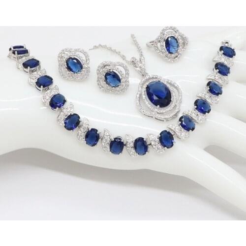 XUTAAYI High Quality Beautiful Round Baguette Shape Cubic Zirconia Blue Fashion Jewelry Set for Ladies