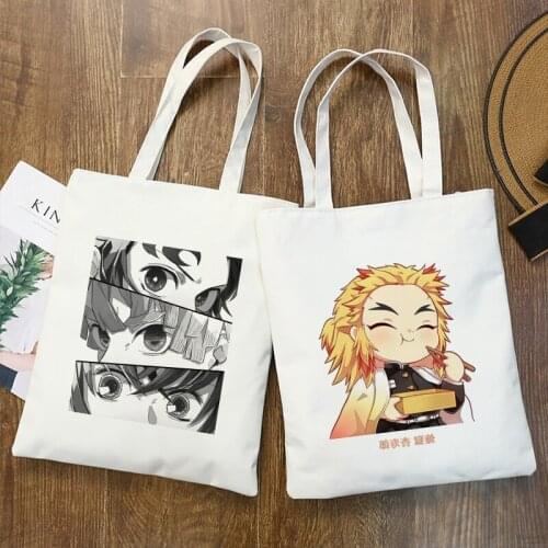 Kimetsu No Yaiba Japanese Anime Demon Slayer Women Cartoon Shopper Bags Shopping Bag Shoulder Bag Female Canvas Handbag Eco Bags