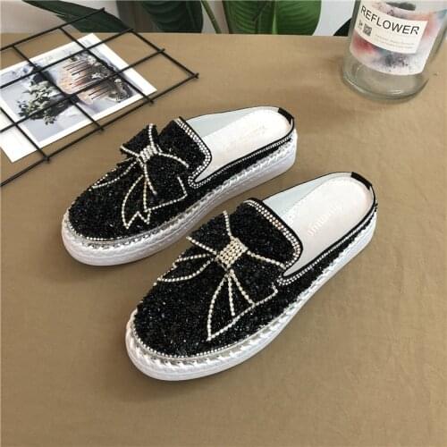 Genuine Leather Women Slippers Rubber-Soled Outdoor Slipper Flat Slippers Slip On Fashion Luxury Loafers zapatos de mujer туфли