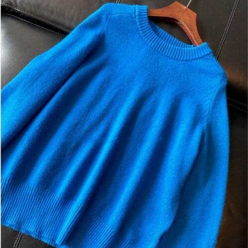 Fashion loose ladies knitted sweater 2021 spring and autumn new temperament pure color wild round neck pullover blouse women