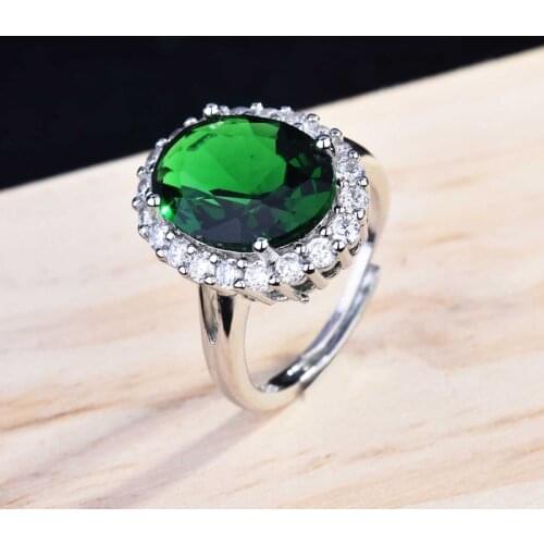 Simple Vintage Ring Inlay Oval Green Cubic Zircon Classic 925 Silver Jewelry For Women Wedding Party Anniversary Gift