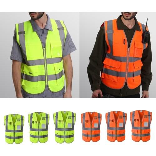 4 Pockets Class 2 High Visibility Zipper Front Safety Vest With Reflective Strips
