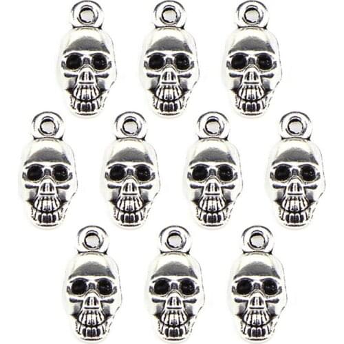 10PCS Halloween Skull Beads Tibetan Silver Charms Jewelry Pendant DIY Finding