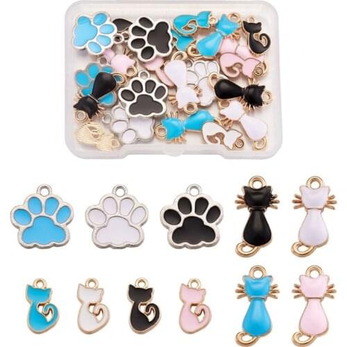 22pcs/box Alloy Enamel Pendants Cats & Bear Paw Prints for Jewelry Making DIY Bracelet Necklace Accessories Finding