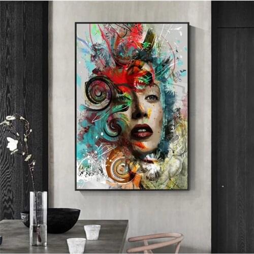 Abstract Woman Face Canvas Art Posters And Prints Graffiti Art Canvas Paintings on the Wall Art Face Paint Art Pictures Cuadros