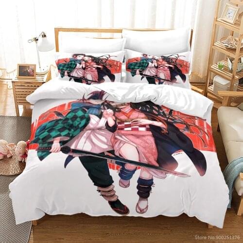 Anime Demon Slayer 3D Bedding Set 2/3pcs Duvet Cover / Quilt Cover with Pillowcase Home Textile Bedclothes for Boys Girls Lovers