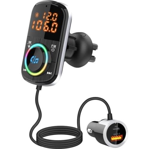 Bluetooth 5.0 FM Transmitter Wireless Radio Adapter Car Mp3 Player Handsfree Car Kit PD3.0/QC3.0 Fast Charge Dual LCD