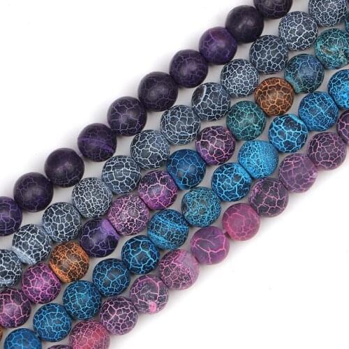 6/8/10mm Crack Oxidized Bright Agates Stone Beads Natural Round Loose Beads for Diy Bracelet Jewellery Making 15 ‘’Strand