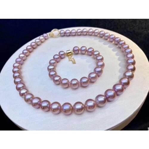 D1002 Pearl Set Fine Jewelry Round 10-11mm Nature Fresh Water Purple Pearls Jewelry Sets for Women Fine Presents