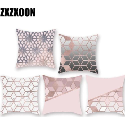 Diy Custom Decorative Throw Pillows Case Polyester Rose Gold Geometric Cushion Cover for Sofa Home Car Decor 45x45cm