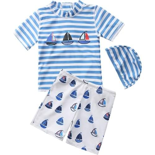 Children Two Pieces Swimsuit Kids Baby Girls Swimwear Boys Long Sleeve Surfing Wear Bathing Suit Baby Sandy Rash Guard +Hat 1-6Y