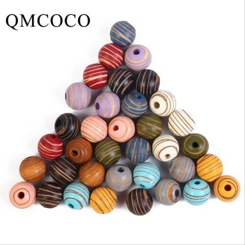 DIY 20Pcs/Pack Colorful Zebra Stripes Carved Wooden Round Beads Decorations Crafts Kids Jewelry Baby Toys Bracelet Accessories