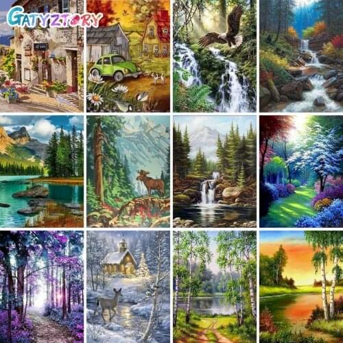GATYZTORY DIY Painting By Numbers Rural Landscape Oil Painting HandPainted Canvas Drawing Home Decor Gift