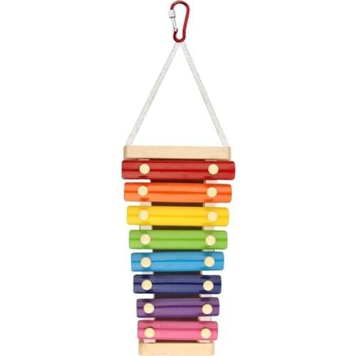 Bird Intelligence Toy Parrot Educational Training Rope Hanging Chicken Xylophone Toy for Hens Suspensible Wood Chew Toy with 8 P