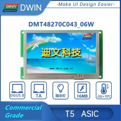 Dwin T5 HMI Intelligent Display, DMT48270C043_06W 4.3" IPS 480X272 LCD TFT Module Screen Resistive Capacitive Touch Panel