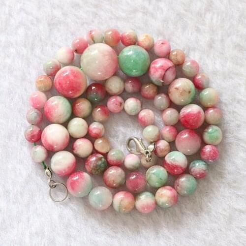 HOT Multiclor jades natural stone chalcedony 6-14mm round loose beads new handmade necklace 18"B620