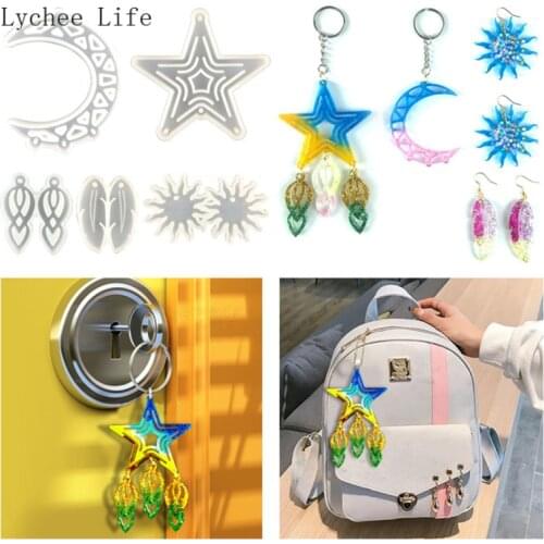 Lychee Life Moon Star Earring Epoxy Resin Mold DIY Crafts Jewelry Earring Casting Tool Keychain Pendant Silicone Mould
