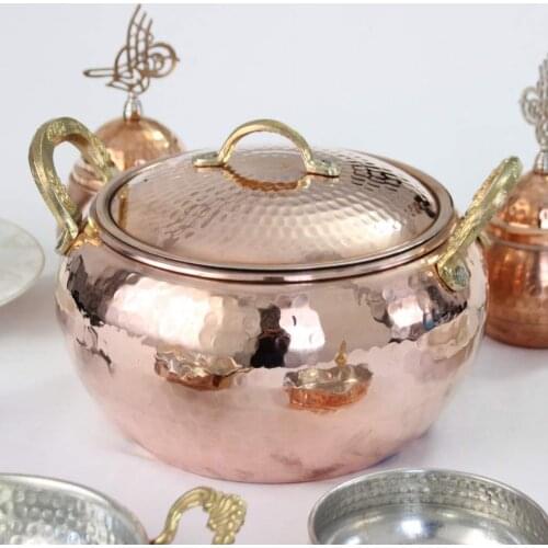 Baking Copper Cooking Pot With Wooden Handles Cuisine Home Decoration Cookware Kitchen Pan Handmade Authentic Sphere