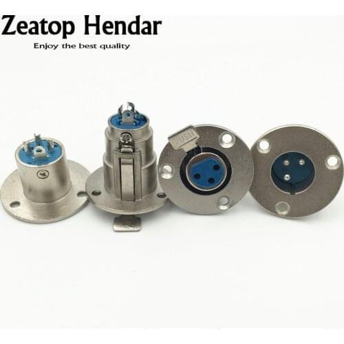 1Pcs Metal XLR 3 Pin Male / Female Round Panel Socket Connector 3PIN XLR with 3 Hole Adapter