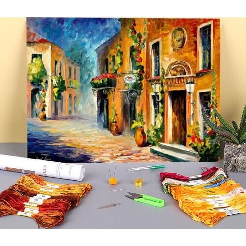 Italian Noon Pre-Printed 11CT Cross Stitch Full Kit Embroidery DMC Threads Needlework Hobby Handmade Painting Mulina Adults
