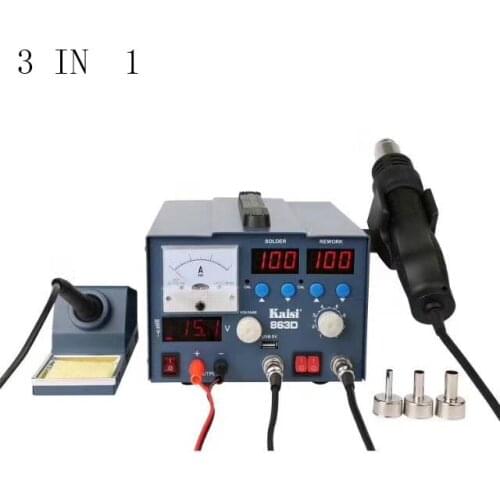 New 3 IN 1 800W kaisi 863D BGA rework station solder iron with LED hot air gun DC power supply 15V 3A Mobile phone repair