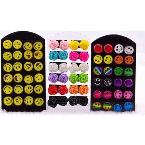 12 Pairs Rose Flower Stud Earring Mixed Color Flower Wholesale Lot Nickel HOT Fashion Jewelry Stud Earrings