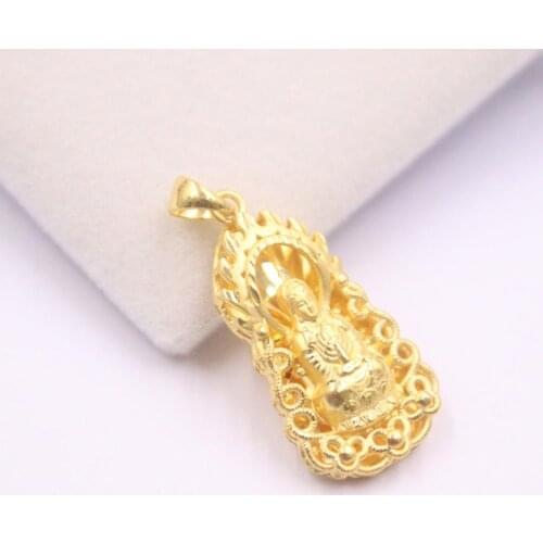 New Pure 24K 3D Yellow Gold Pendant 28x13mm Flame Lace Avalokitesvara Buddha Pendant