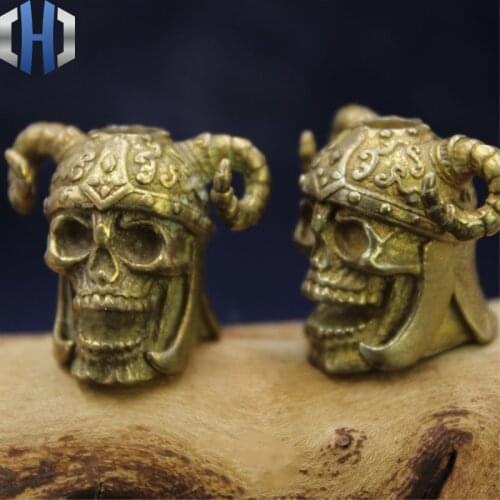 Pure Copper Sheep Skull Pendant Brass Skull Helmet DIY Umbrella Rope Drop EDC Flashlight Pendant EDC Paracord Beads