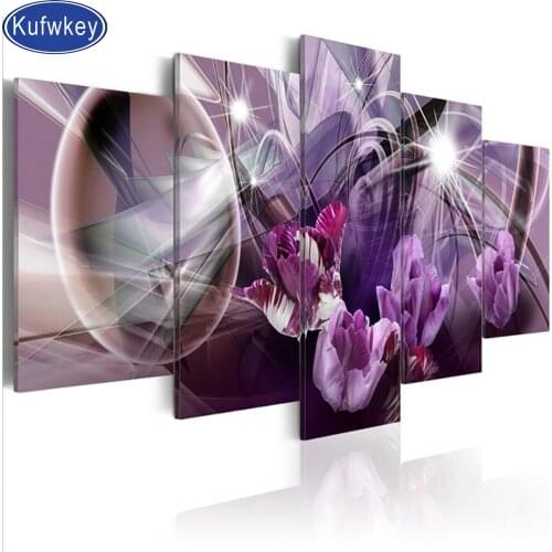 Full Sqaure,Diamond Embroidery,Purple Flower 5D,Diamond Painting,Cross Stitch,3D Mosaic,Needleworks,Crafts,5pcs/set