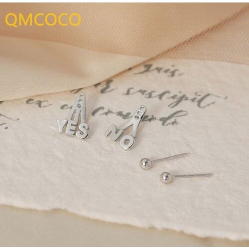 QMCOCO Japanese-Korean Style 925 Silver YES Or NO Asymmetrical Ear Stud Woman Simple Personality Temperament Letter Earrings