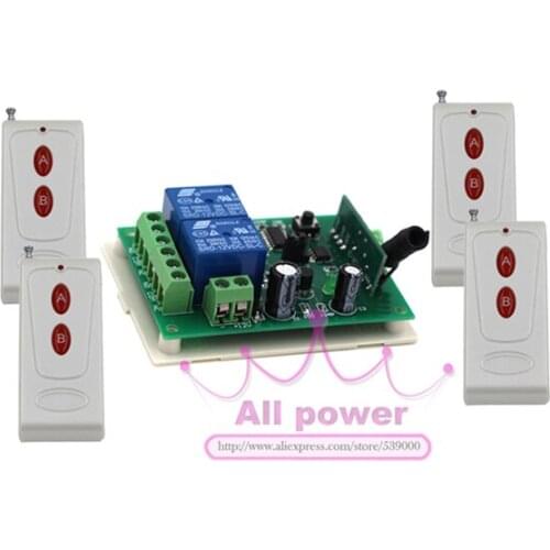 12V 10A Relay 2CH Wireless Remote Control Switch Remote teleswitch Receiver with 4 Transmitters
