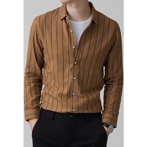 2021 New High Quality Classic Mens Striped Shirts Fashion Casual Autumn Long Sleeve Slim Fit Shirt Man Brand Clothing