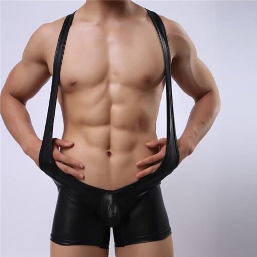 Sexy Lingerie Body Suit Mens Panties Leather Jockstrap Sexy Underwear Fashion Belt Boxer Gay Sissy Underpants Homme Briefs Hot