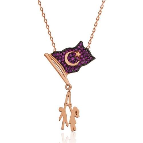 Silver Flag Children Holding Necklace