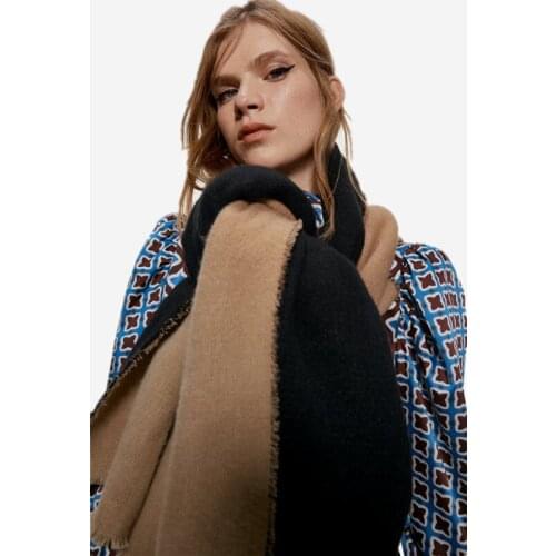 2019 America Z home new double-sided coffee black imitation cashmere scarf in autumn winter,Womens monochrome warm shawl scarf