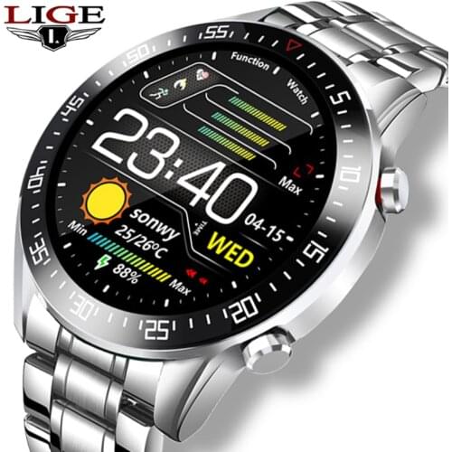 LIGE 2021 New Smart Watch Men Heart Rate Blood Pressure Information Reminder Sport Waterproof Smart Watch for Android IOS Phone