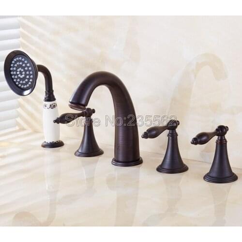 Bathtub Faucet Widespread Tub Sink Mixer Tap Black Oil Rubbed Bronze Bathroom Roman Tub Faucet Set With Hand Shower Ltf055