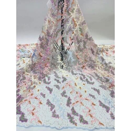 Super quality embroidery tulle mesh lace fabric with sequins SYJ-62883 for wedding dress