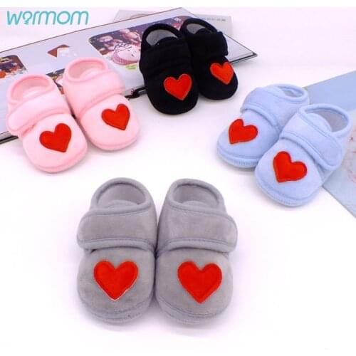 Warmom Newborn Baby Socks Shoes Toddler Love Heart First Walkers Plush Cotton Comfort Soft Anti-slip Warm Infant Crib Shoes