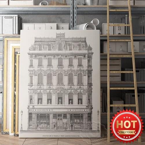 Vintage Blueprint Architecture Poster Retro European Buildings Poster Canvas Painting Nordic Wall Art Living Room Home Decor
