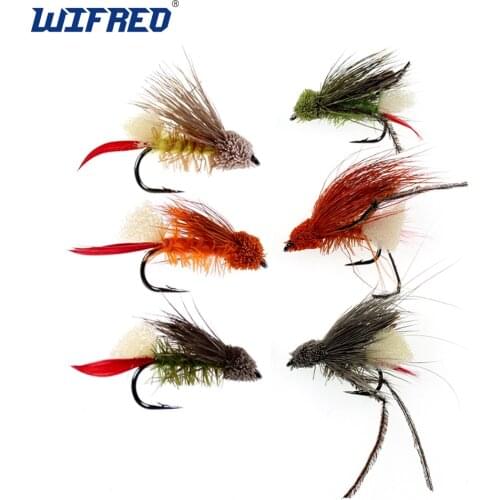 Wifreo 6PCS #4 Grass Deer Hair Hackle Dry Fly Floating Daves Hopper Terrestrial Flies for Trout Bass Pan Fish Fishing Fly Olive